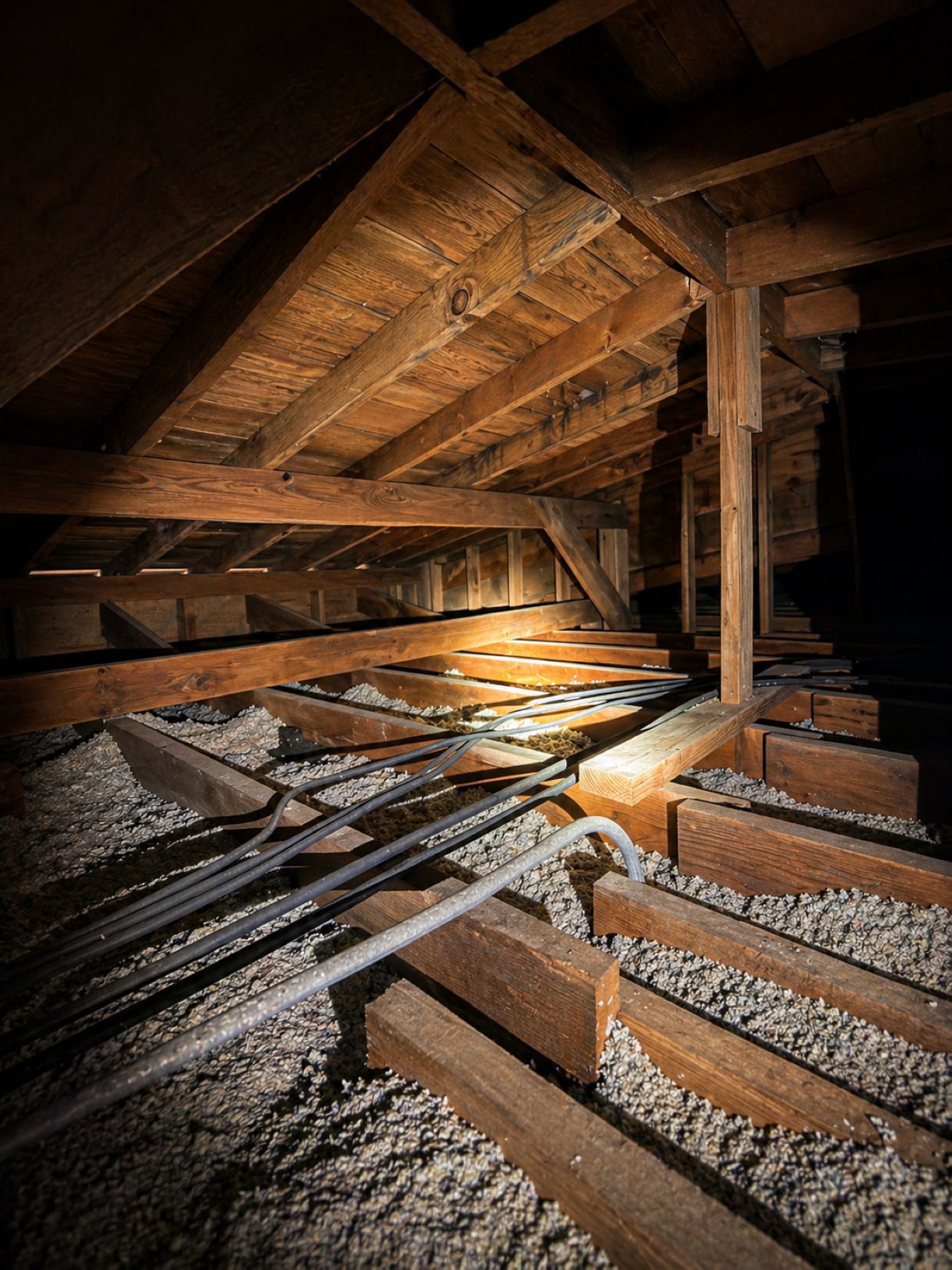 Attic space illustrating realistic indoor environments for rodents